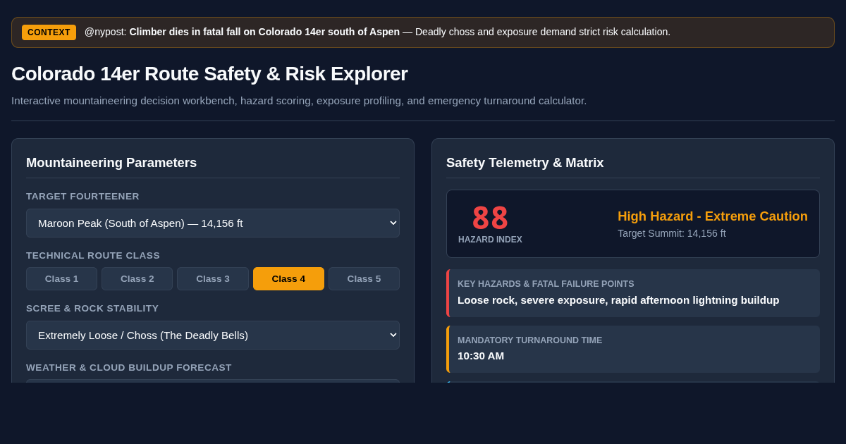 Colorado 14er Route Safety & Risk Explorer preview