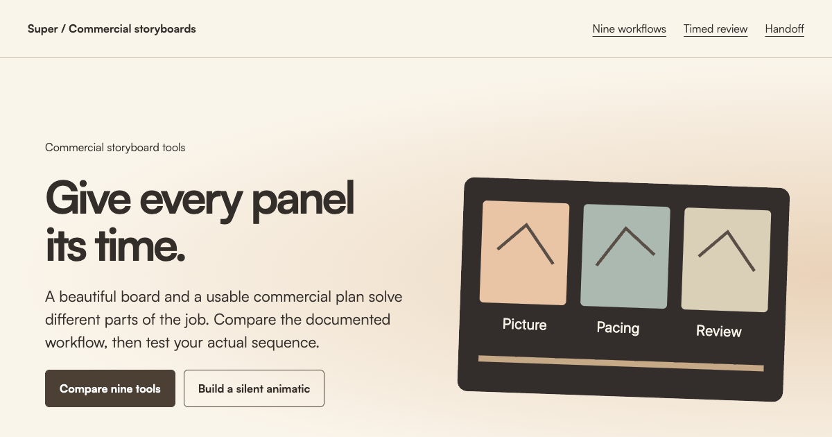 Commercial storyboard tools preview