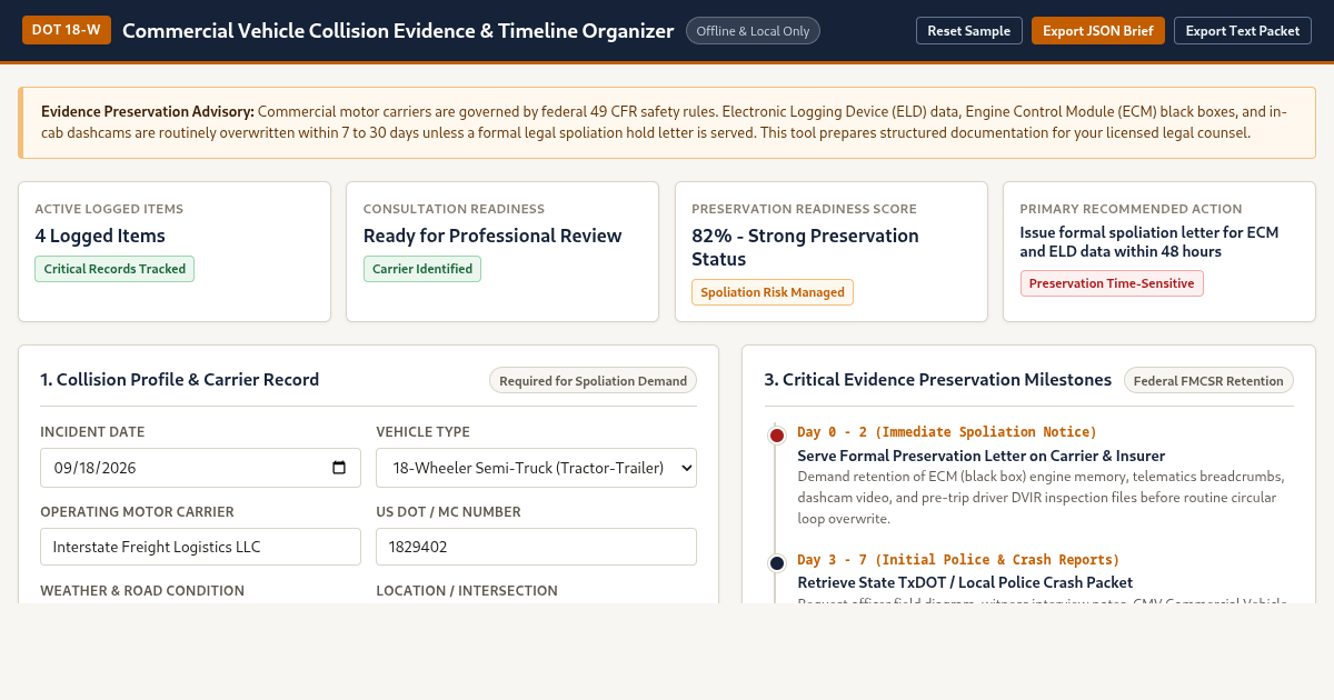 Commercial Vehicle Collision Evidence & Timeline Organizer preview