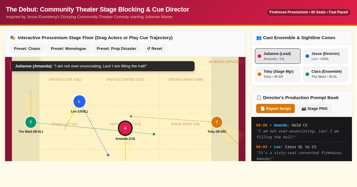 The Debut: Community Theater Stage Blocking & Cue Director preview