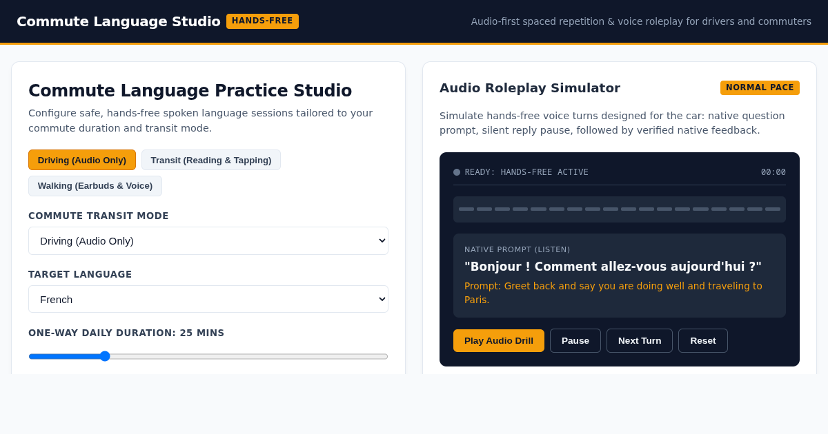 Commute Language Audio & Roleplay Studio preview