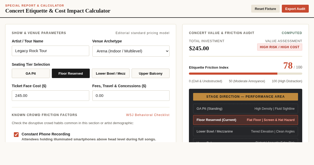 Concert Etiquette & Cost Impact Calculator preview