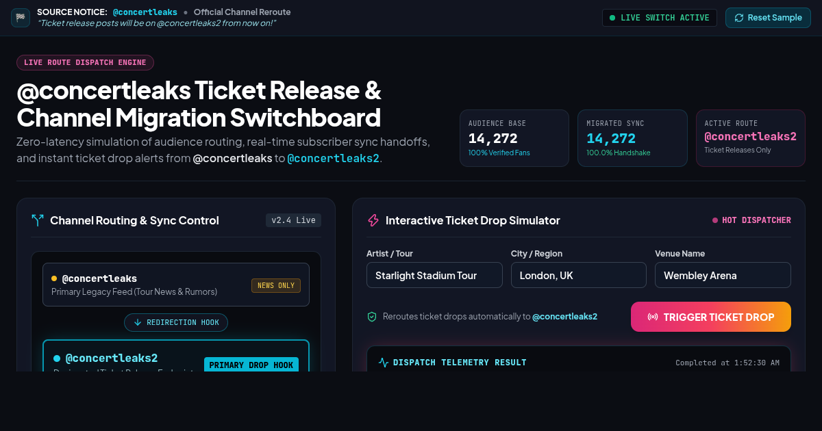@concertleaks Ticket Release & Channel Migration Switchboard preview