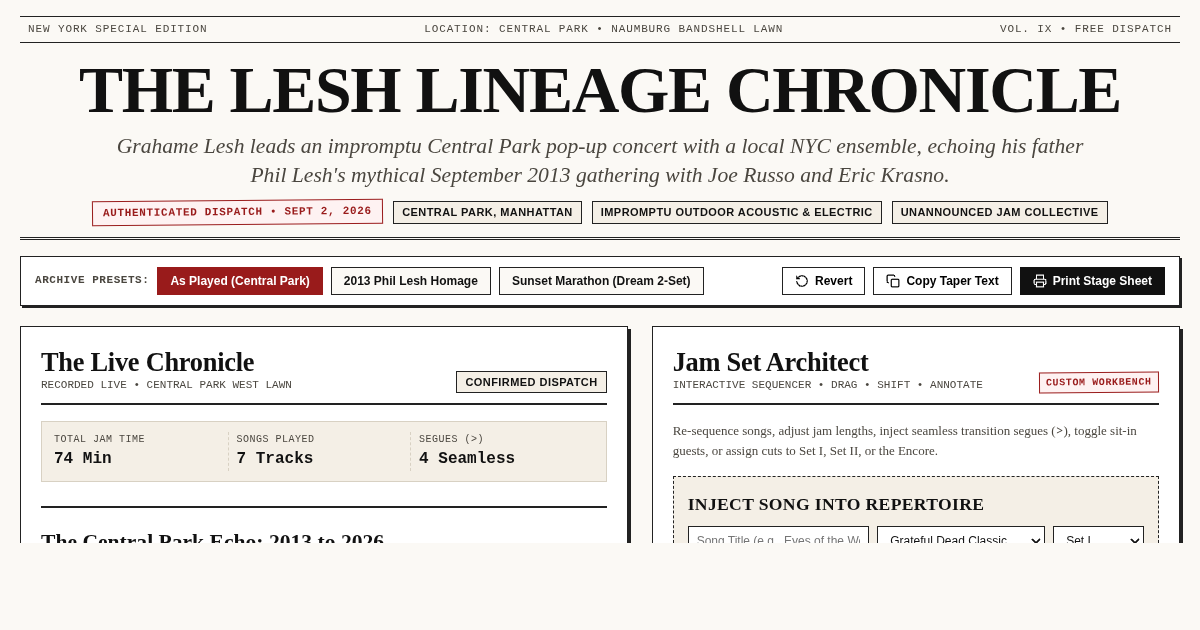 Grahame Lesh: Central Park Pop-Up Chronicle & Jam Set Builder preview