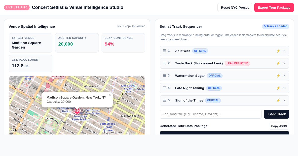 Concert Setlist & Venue Intelligence Studio preview