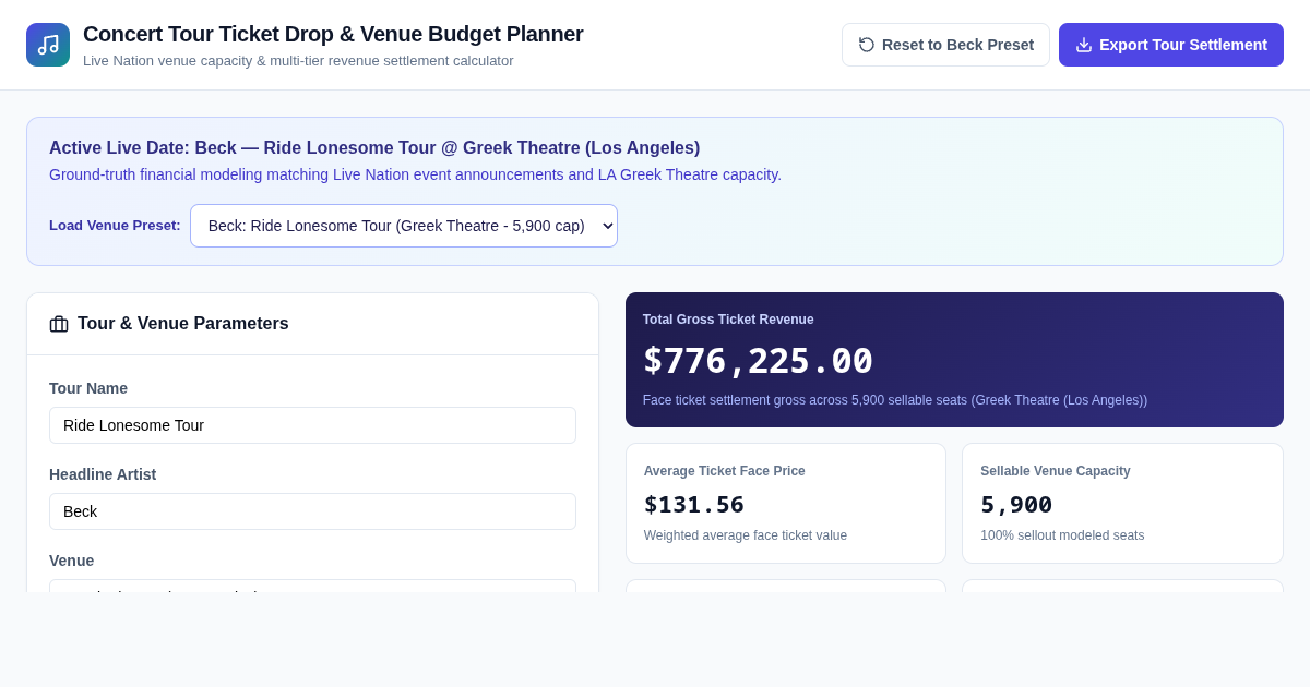 Concert Tour Ticket Drop & Venue Budget Planner preview