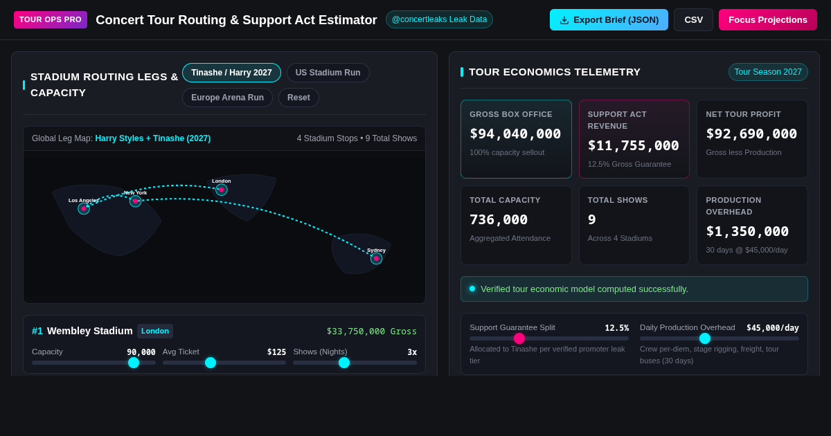 Concert Tour Routing & Support Act Estimator preview