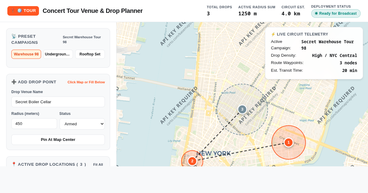 Concert Tour Venue & Drop Planner preview