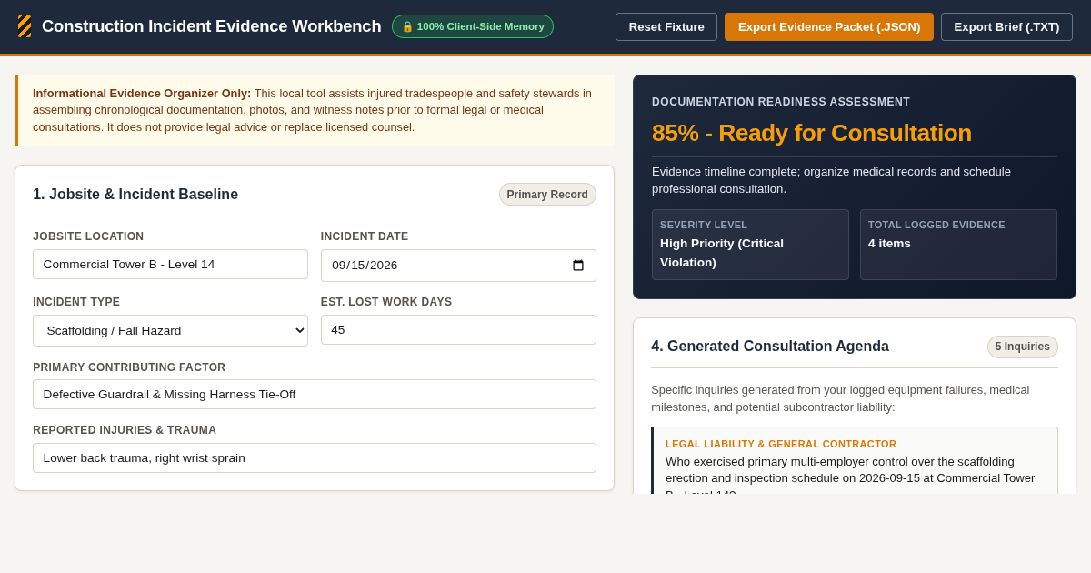 Construction Incident Evidence Timeline & Consultation Prep Workbench preview