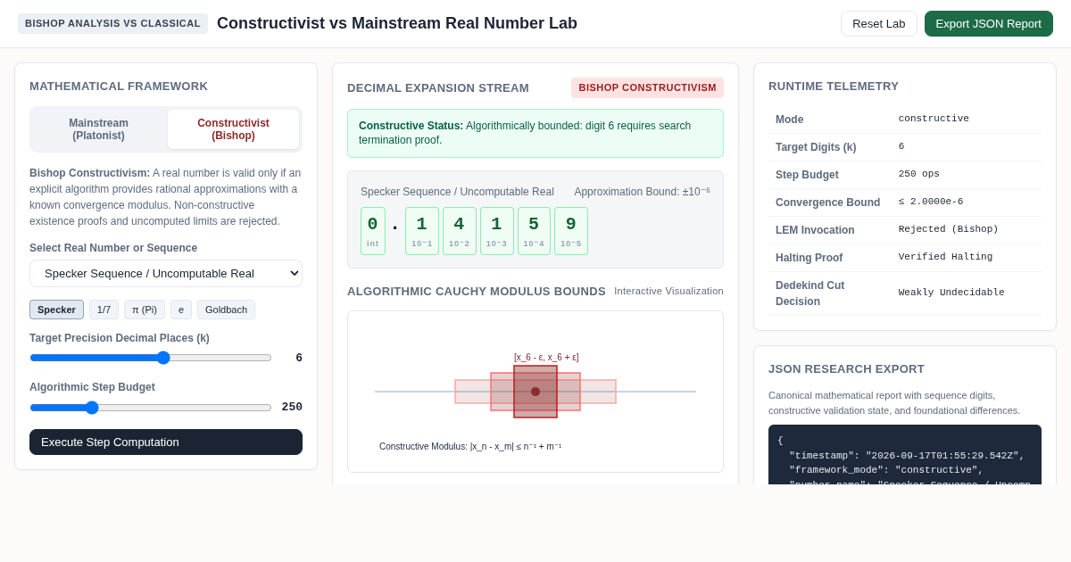 Constructivist vs Mainstream Real Number Lab preview