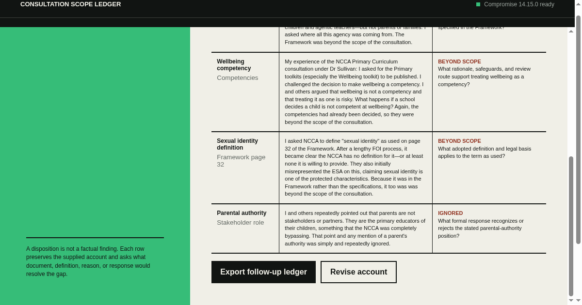 Consultation Scope Ledger preview