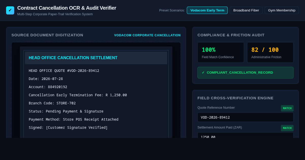 Contract Cancellation OCR & Audit Verifier preview