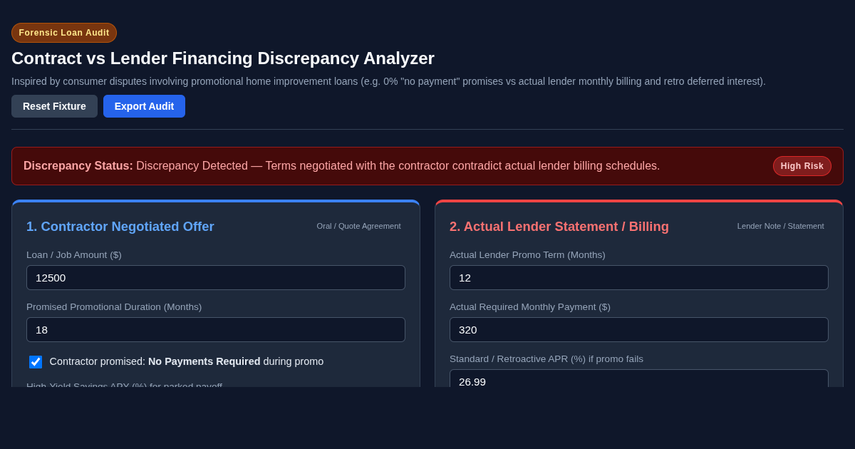 Contract vs Lender Financing Discrepancy Analyzer preview