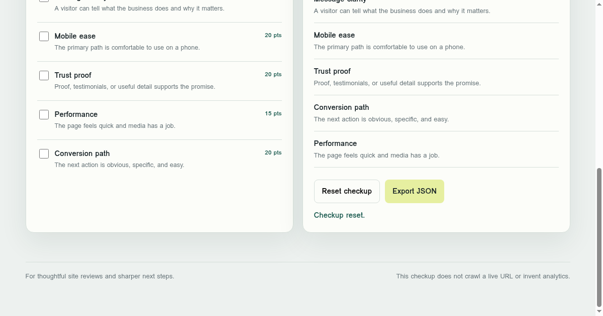 Conversion Site Checkup preview