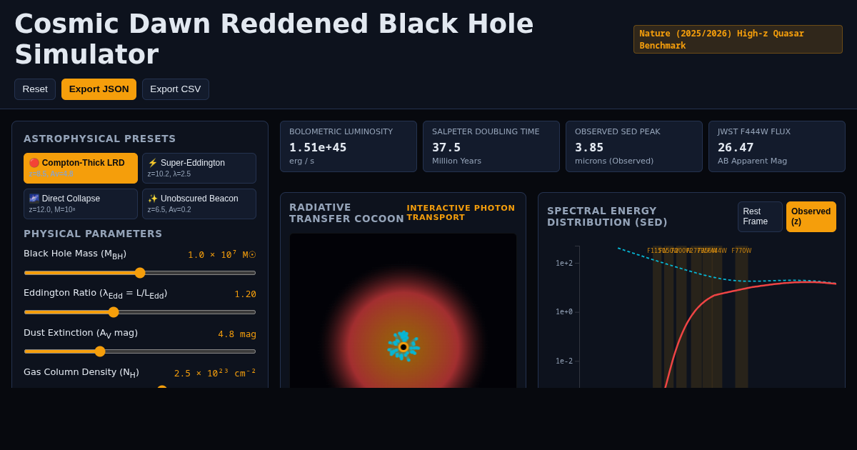 Cosmic Dawn Reddened Black Hole Simulator preview