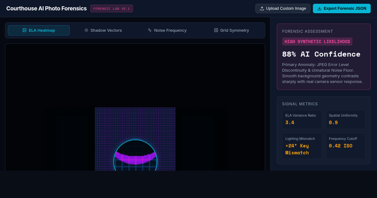 Courthouse AI Photo Forensic Inspection Workbench preview