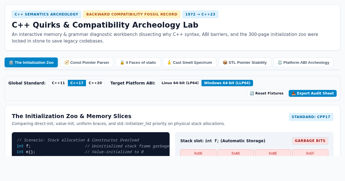 C++ Quirks & Compatibility Archeology Lab preview