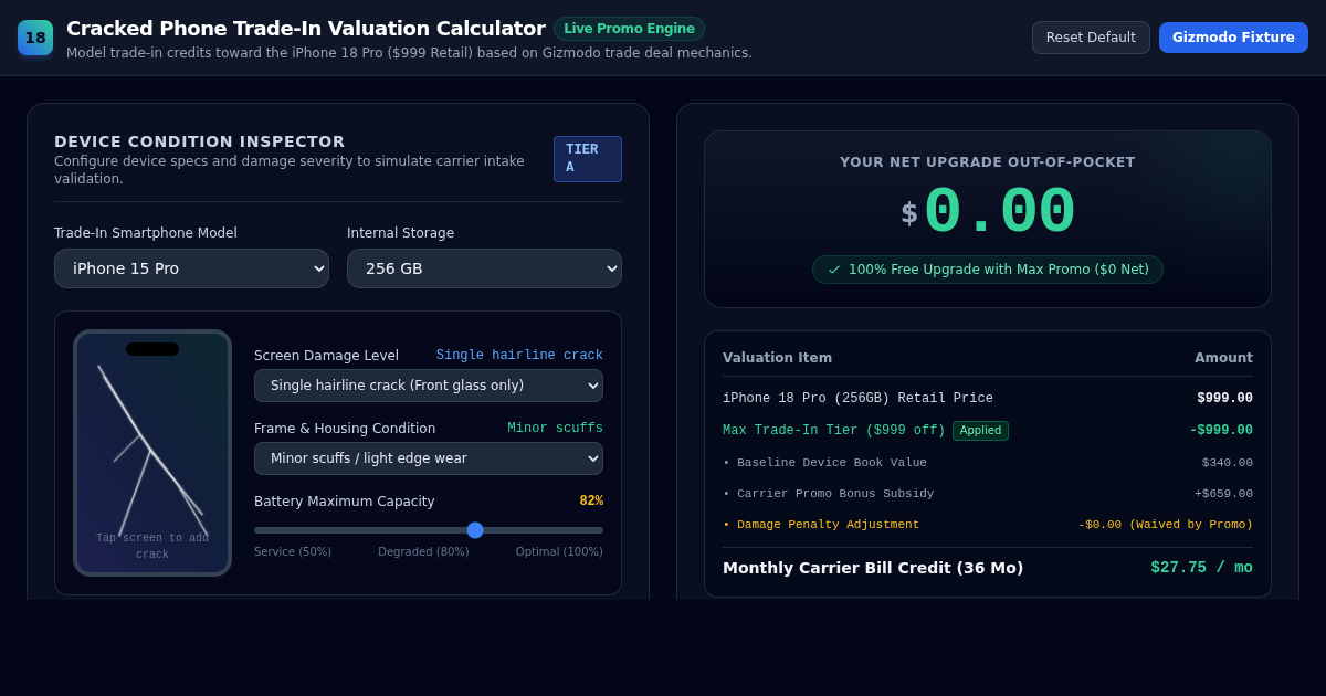 Cracked Phone Trade-In Valuation Calculator and Upgrade Estimator preview