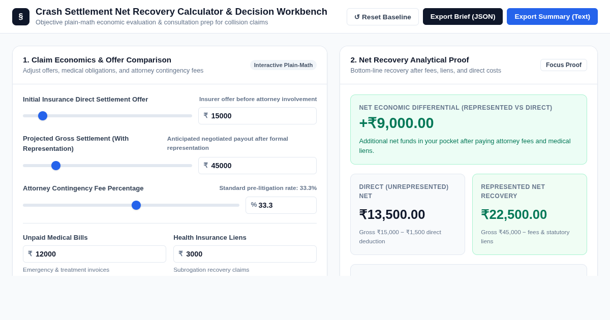 Crash Settlement Net Recovery Calculator & Decision Workbench preview