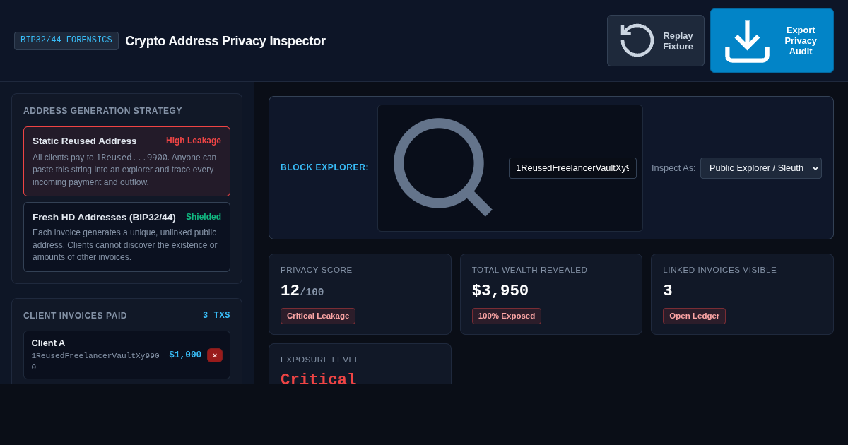 Crypto Address & Transaction Privacy Inspector preview