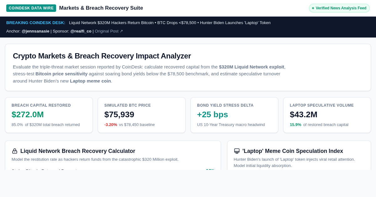 Crypto Markets & Breach Recovery Impact Analyzer preview
