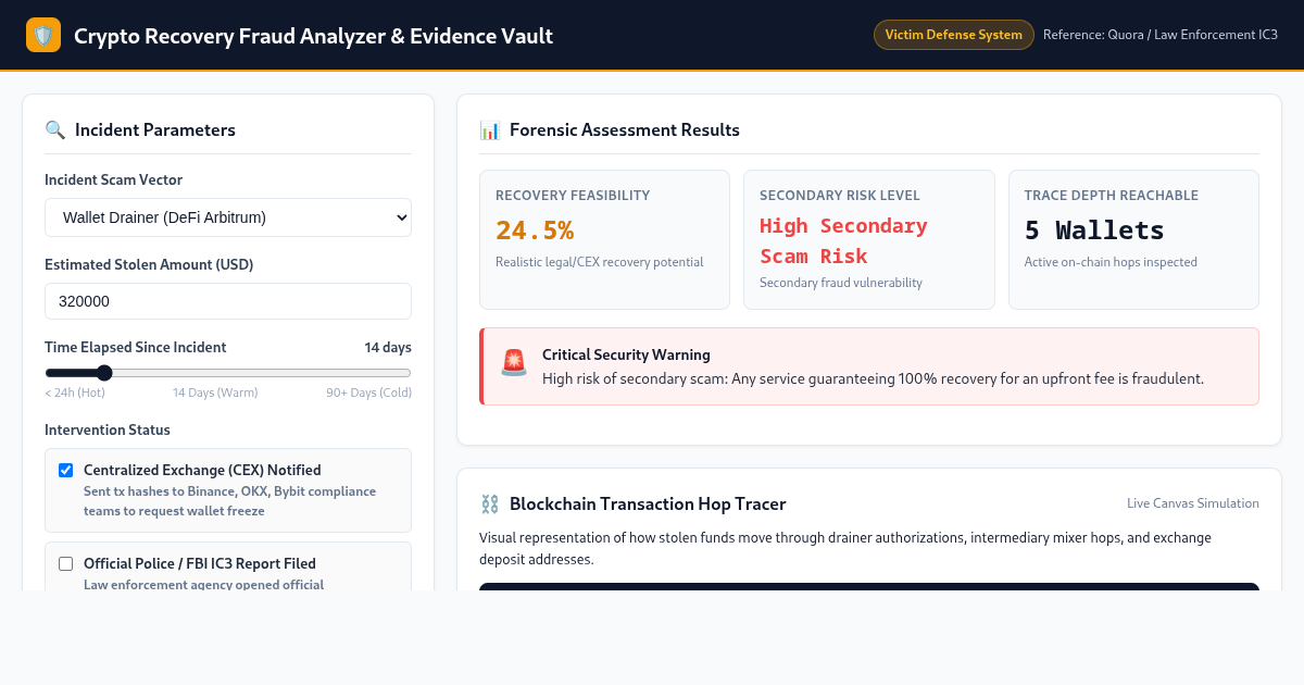 Crypto Recovery Fraud Analyzer & Evidence Vault preview