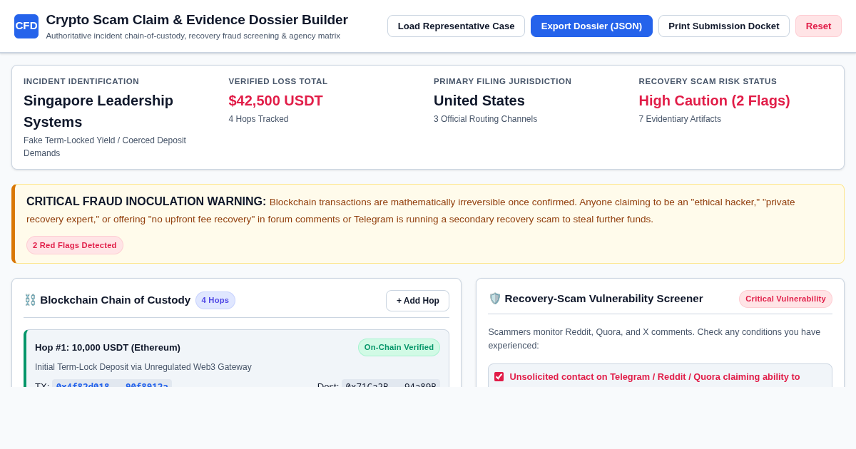Crypto Scam Claim & Evidence Dossier Builder preview