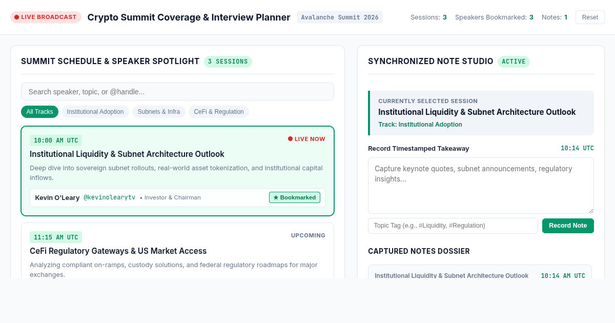 Crypto Summit Coverage & Interview Planner preview