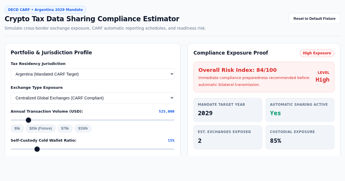 Crypto Tax Data Sharing Compliance Estimator preview