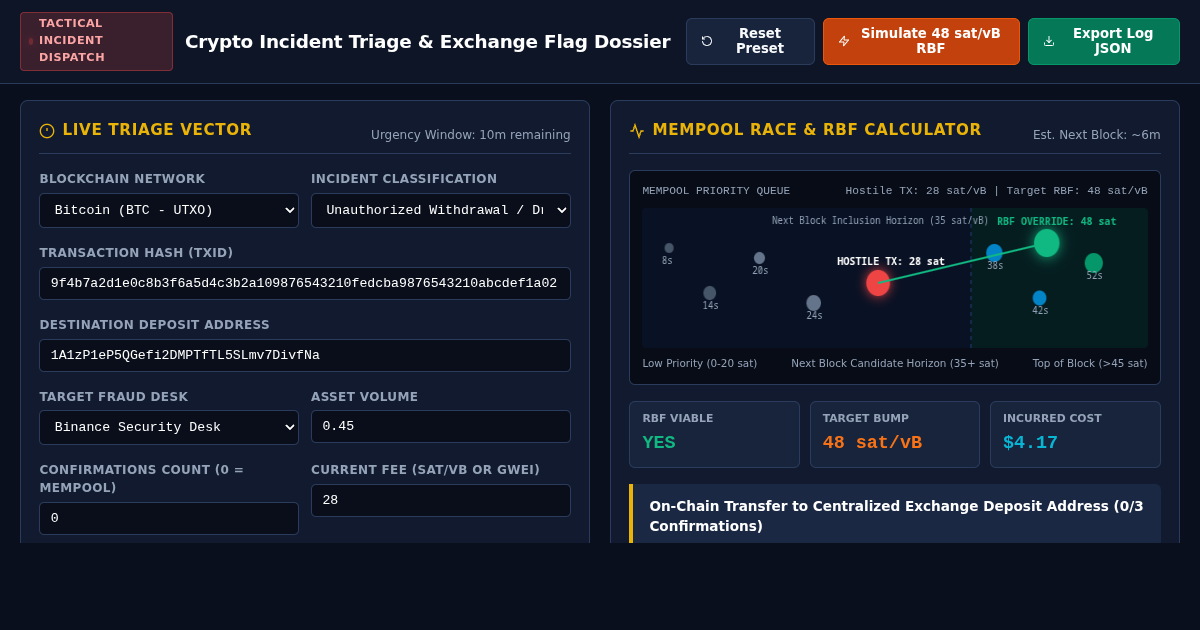 Crypto Incident Triage & Exchange Flag Dossier Generator preview
