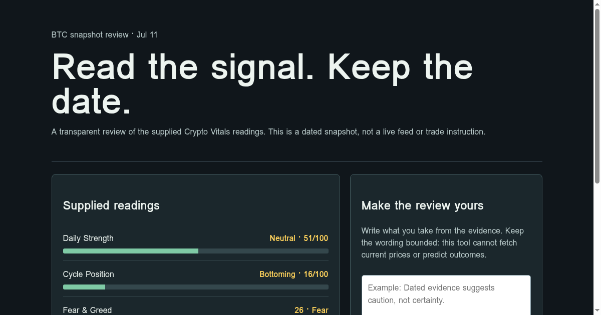 Crypto Vitals snapshot review preview