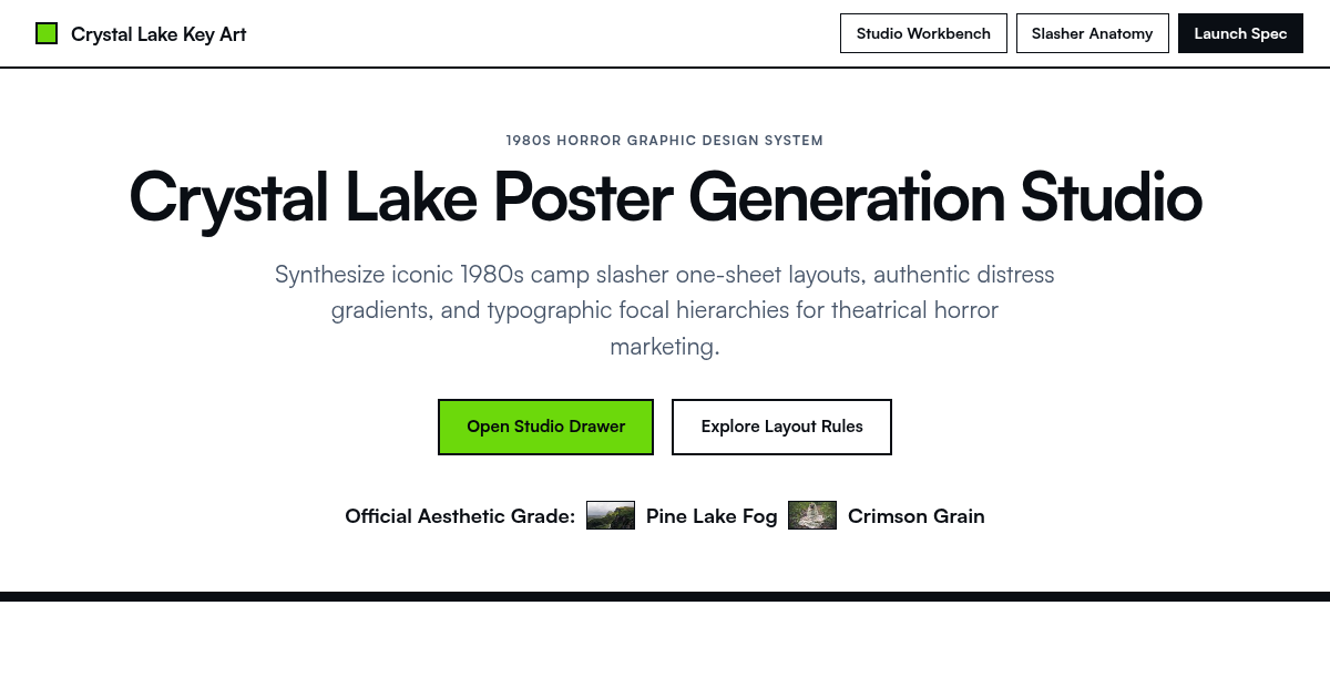 Crystal Lake Poster Studio - 80s Slasher Key Art Generator preview