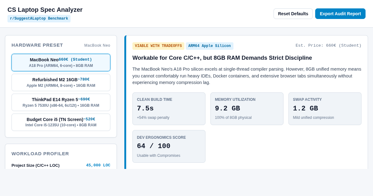 CS Laptop Spec Bottleneck Analyzer | C/C++ Dev Benchmark preview