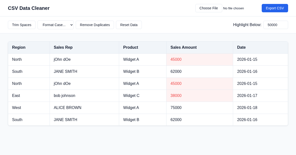 CSV Data Cleaner & Formatter preview