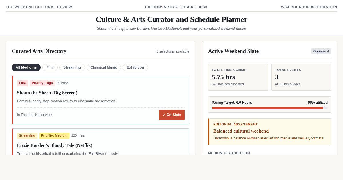 Culture & Arts Curator and Schedule Planner preview