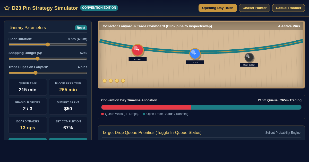 D23 Pin Trading & Queue Strategy Simulator preview