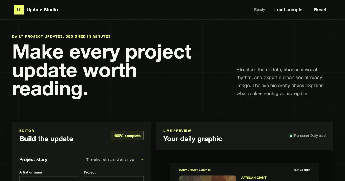 Daily Music Update Graphic Builder preview
