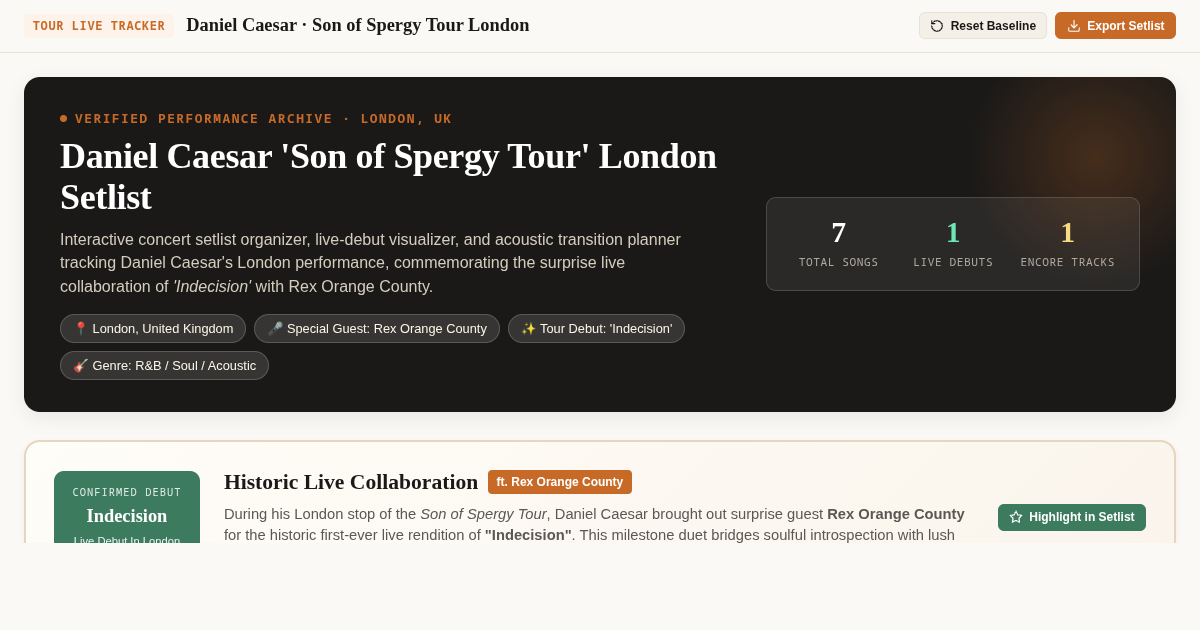 Daniel Caesar 'Son of Spergy Tour' London Setlist & Live Debut Tracker preview