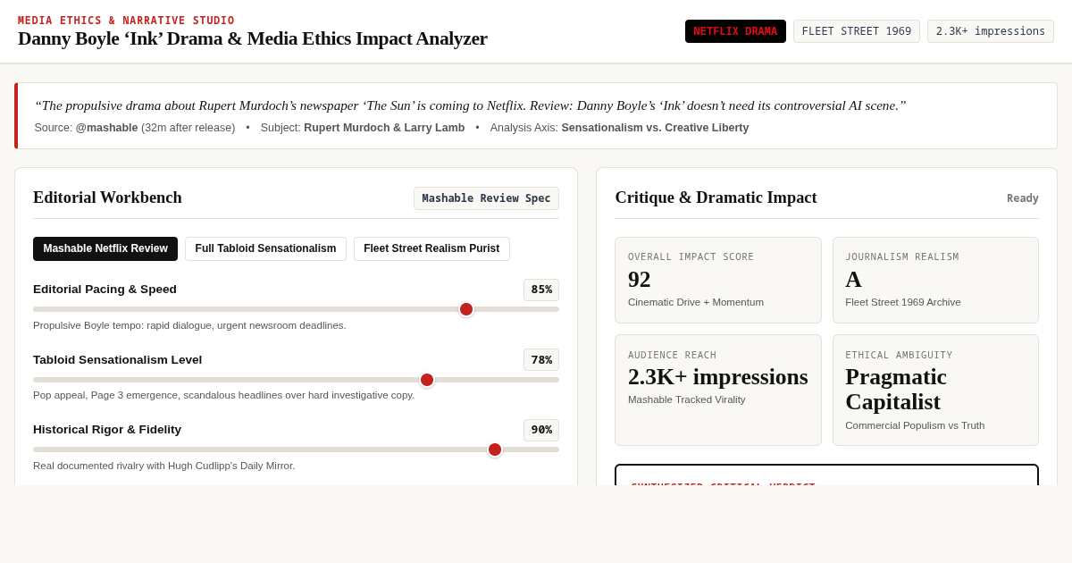 Danny Boyle ‘Ink’ Drama & Media Ethics Impact Analyzer preview