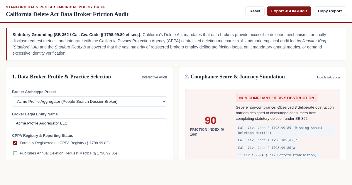 California Delete Act Data Broker Friction Audit | Stanford HAI & RegLab Tracker preview
