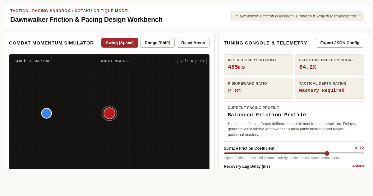 Dawnwalker Friction & Pacing Design Workbench preview