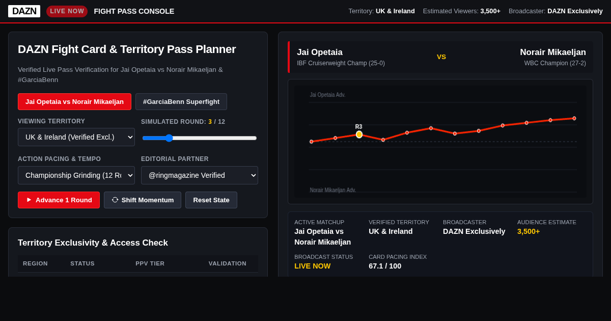 DAZN Fight Card & PPV Territory Pass Planner preview