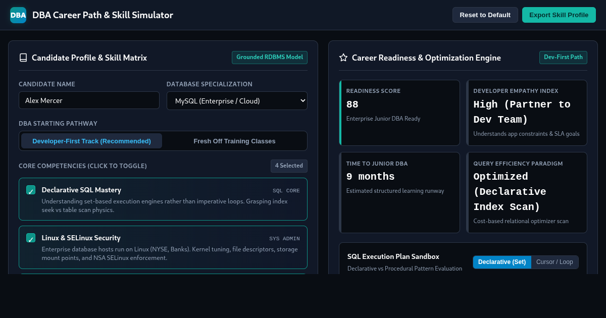 DBA Career Path & Skill Simulator preview