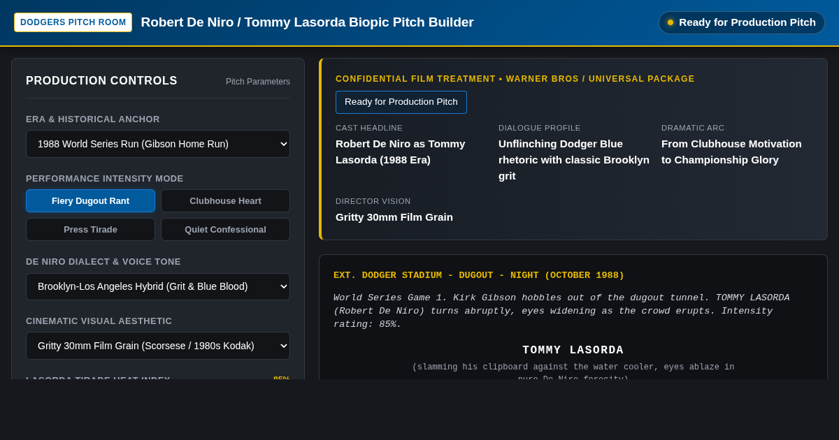 Robert De Niro as Tommy Lasorda: Biopic Pitch Builder preview