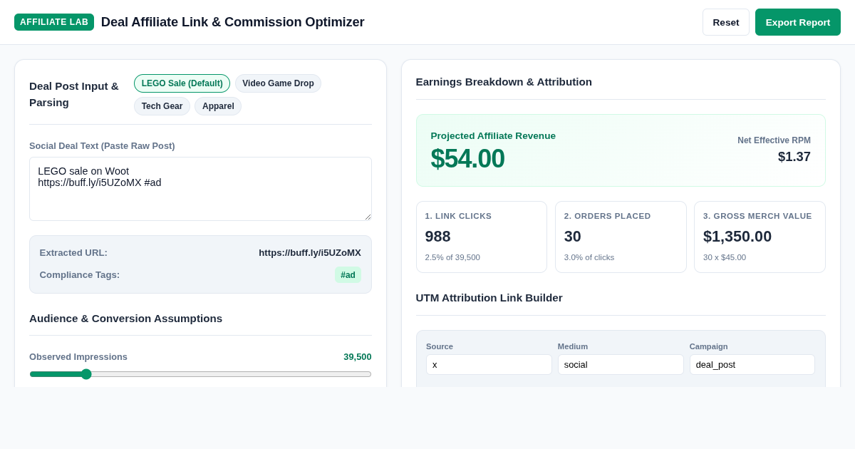 Deal Affiliate Link & Commission Optimizer preview