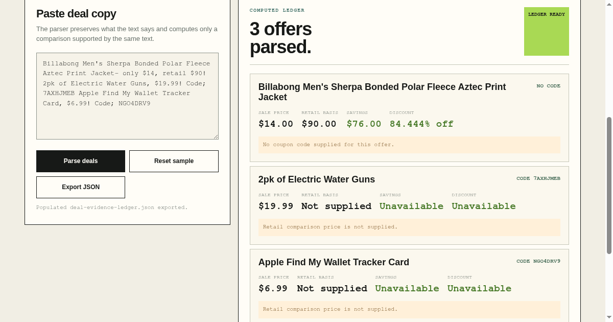 Deal Evidence Ledger preview