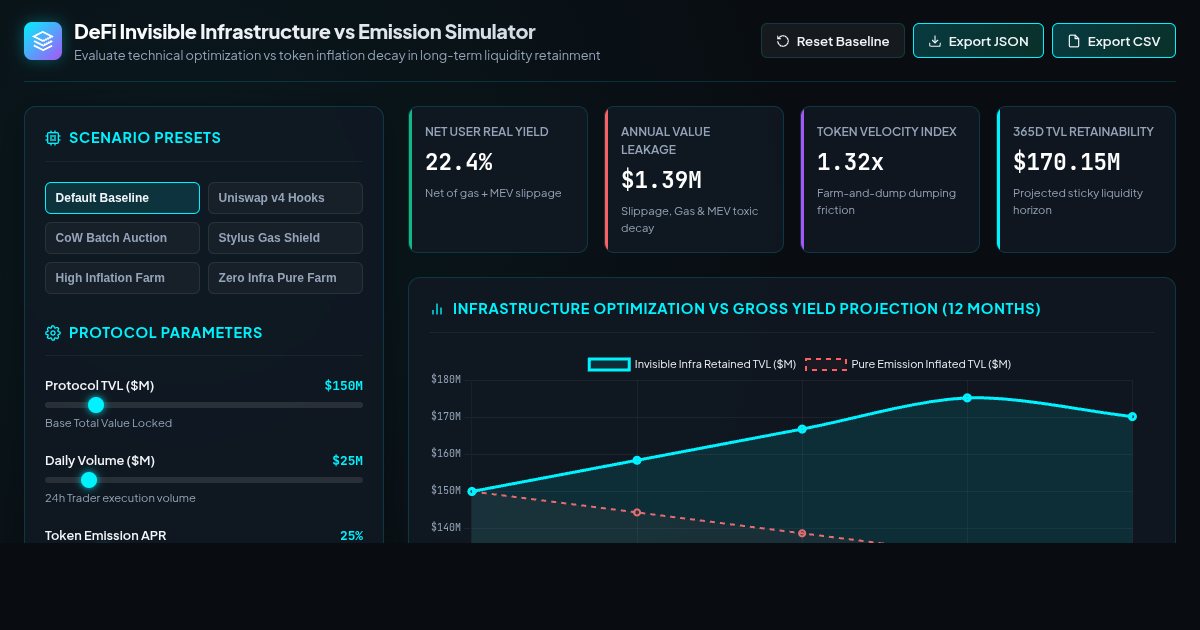 DeFi Invisible Infrastructure vs Emission Upgrade Simulator preview