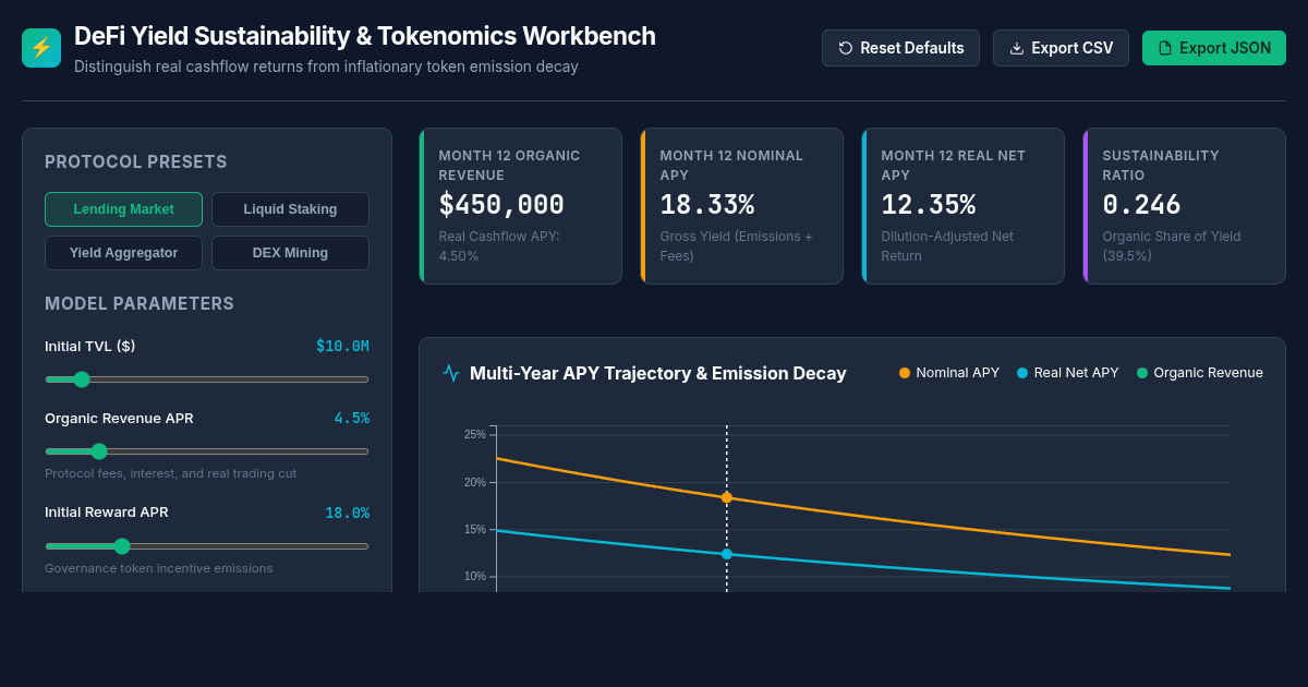 DeFi Yield Sustainability & Tokenomics Workbench preview