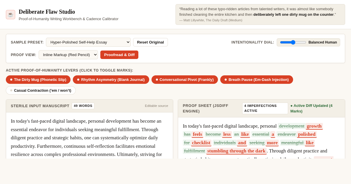 Deliberate Flaw Studio: Proof-of-Humanity Writing Workbench preview