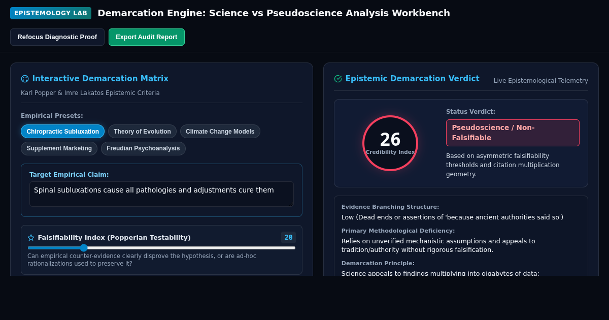 Demarcation Engine: Science vs Pseudoscience Analysis Workbench preview